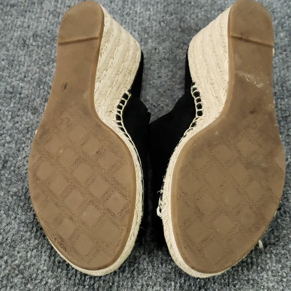 Vionic Kadyn Shoes Womens Size 6.5 Black Wedge Espadrille Slide Sandals Open Toe